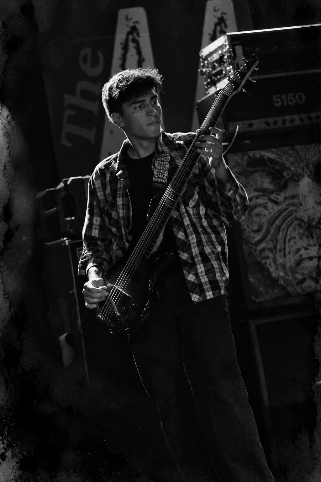Bass player performing on stage